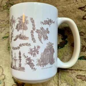 Spring Botanical Garden Toile In Lilac And Lavender Coffee and Tea Mug | Microwave & Dishwasher safe!