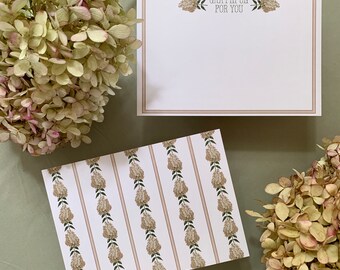 Cream Hydrangea Stripe With Personalization | Personal Stationery Set