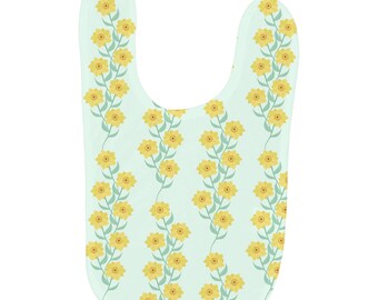 Baby Bib | Daffodil Illustration Design In Mint Green and Yellow