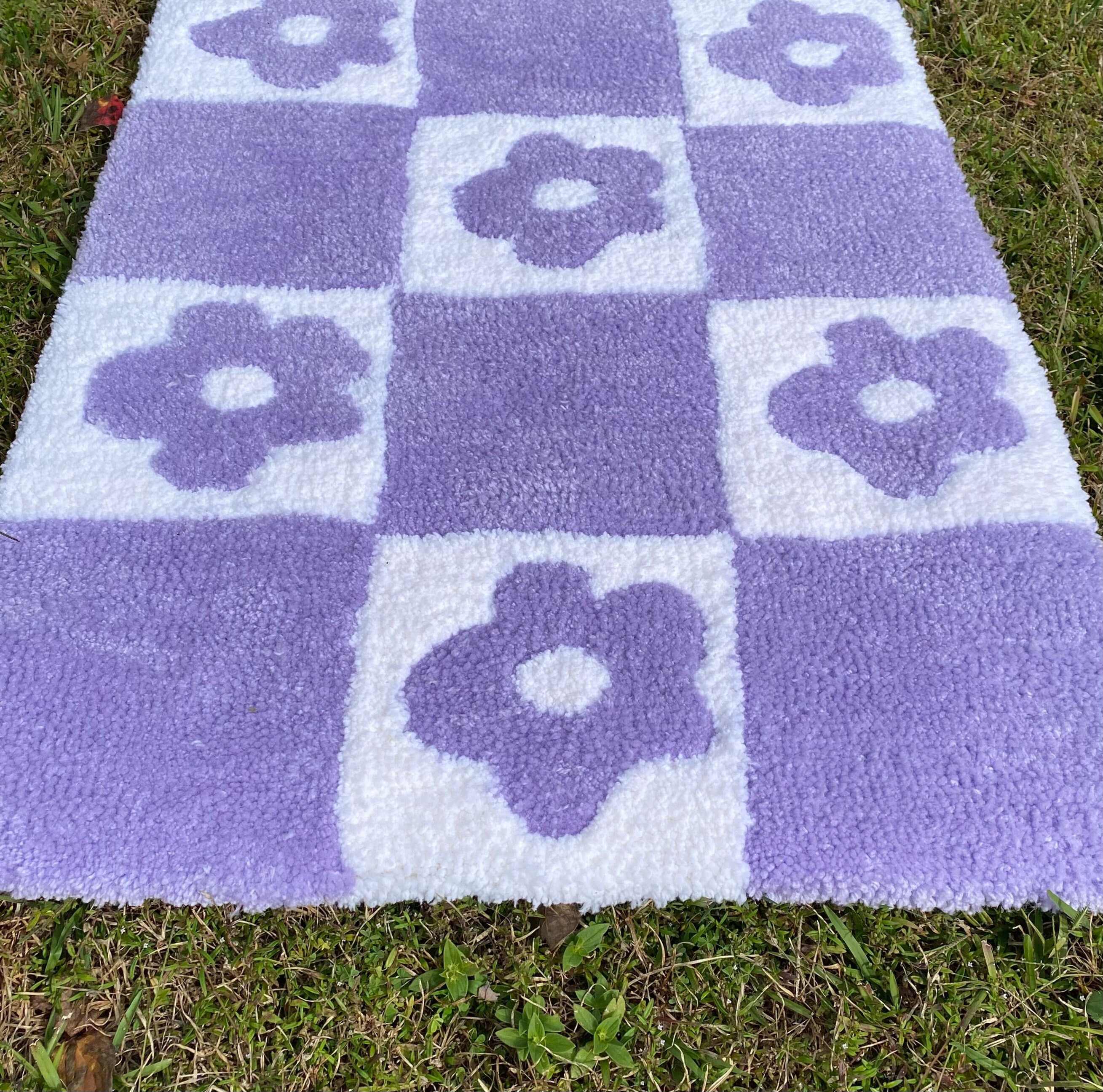 Handmade Tufted Checkered Flower Rug Tufted Rug Home Décor Aesthetic ...
