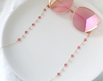 Dainty Fuchsia Beaded Eyeglass Chain Aesthetic, Pink Crystal Reading Glass Cord, Anti Lost Strap for Women, Everyday Eye Chain Gift for Her