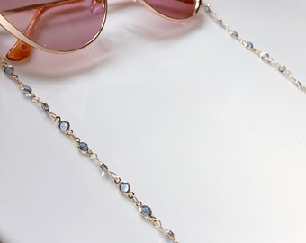 Dainty Blue Zirconia glasses chain, Delicate sunglasses chain, Travel essential, gift for mother, Valentines Gift for her, Lanyard