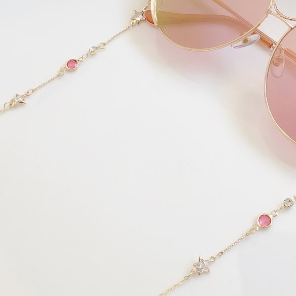 Dainty Pink glasses chain, Delicate sunglasses chain, Travel essential, gift for mother, Valentines Gift for her, Lanyard
