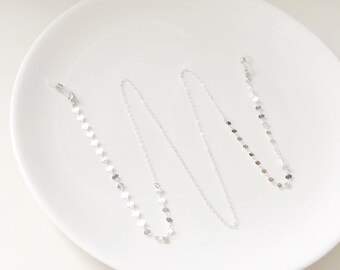 Silver Diamond Square Glasses Chain Holder. Minimalist Sequin Eyeglass Cord, Dainty Geometric Sunglasses Jewellery Gift, Spectacle Strap