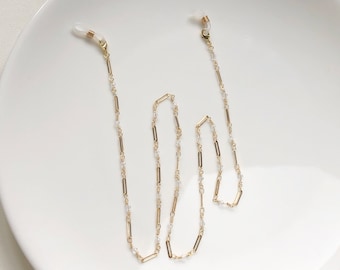 Gold Crystal Bar Glasses Chain Holder. Minimalist Tube Eyeglass Cord, Dainty Geometric Sunglasses Jewellery Gift, Spectacle Strap