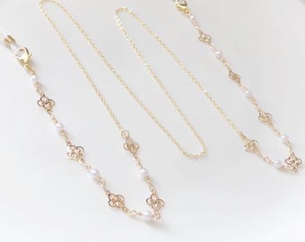 Cadena delicada para gafas con perlas sintéticas, Cadena para gafas de sol, Artículo esencial para viajes, Regalo para mamá, Regalo de San Valentín para ella, Cordón