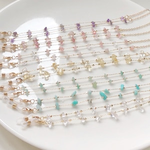 Sierlijke kleurrijke kwartsglazenketting, delicate zonnebrilketting, essentieel voor op reis, cadeau voor moeder, valentijnscadeau voor haar, draagkoord