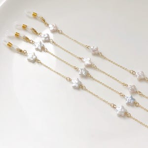 Gold Freshwater Pearl Glasses Chain. Baroque Star Eyeglass Cord, Dainty Natural Pearl Sunglasses Jewellery Gift, Spectacle Strap