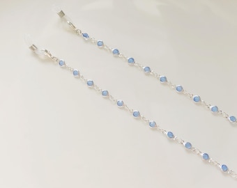 Corrente delicada para óculos com zircônia azul, corrente para óculos de sol, item essencial para viagens, presente para mães, presente de Dia dos Namorados para ela, cordão.