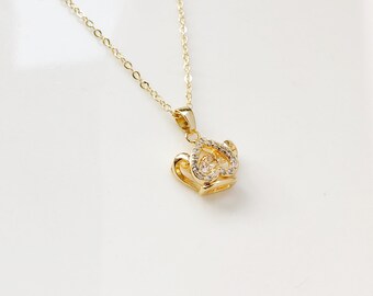 Collier porte-bonheur plaqué or avec zircons délicats, joli collier réglable réglable pour femmes en faux diamants, collier de mariage, cadeau pour elle