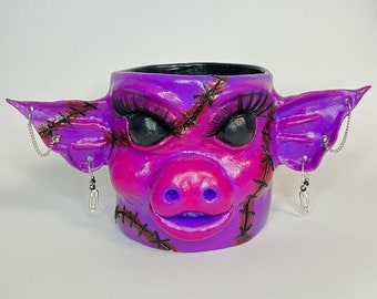 cache-pot cochon violet