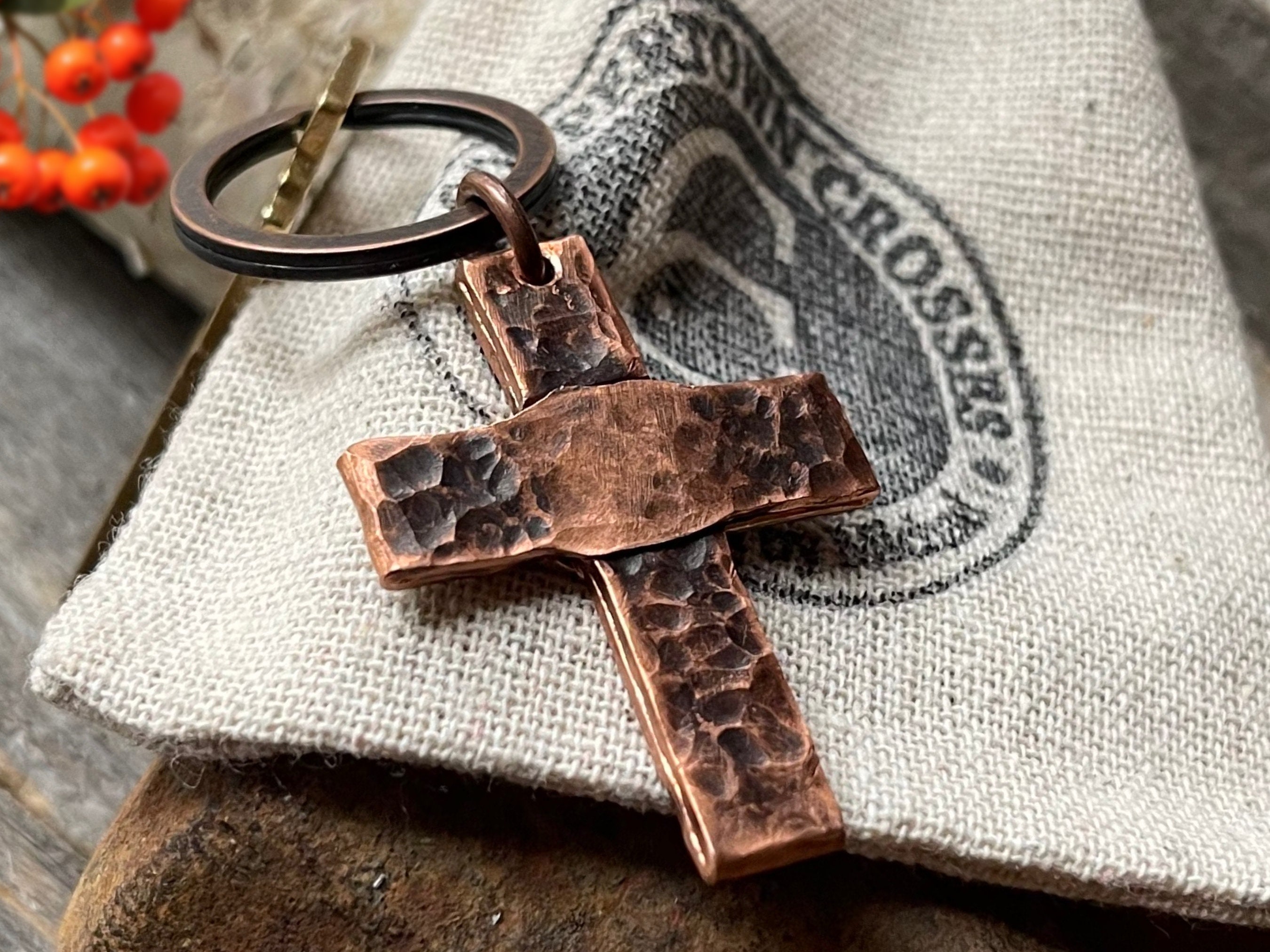 Leather shop cross keychain