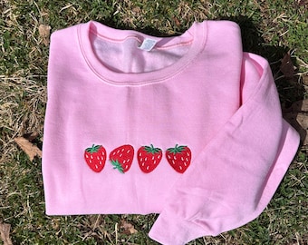 Embroidered Strawberry Crewneck Sweatshirt: Trendy Summer Spring Gift