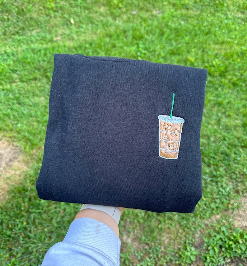 Embroidered Iced Coffee Cup Crewneck Sweatshirt: Coffee Lover Gift ...