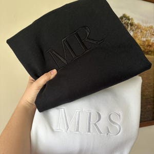 Mr and Mrs embroidered crewneck sweatshirts, wifey hubby, husband wife matching, honeymoon outfit, bride groom gift bridal shower wedding