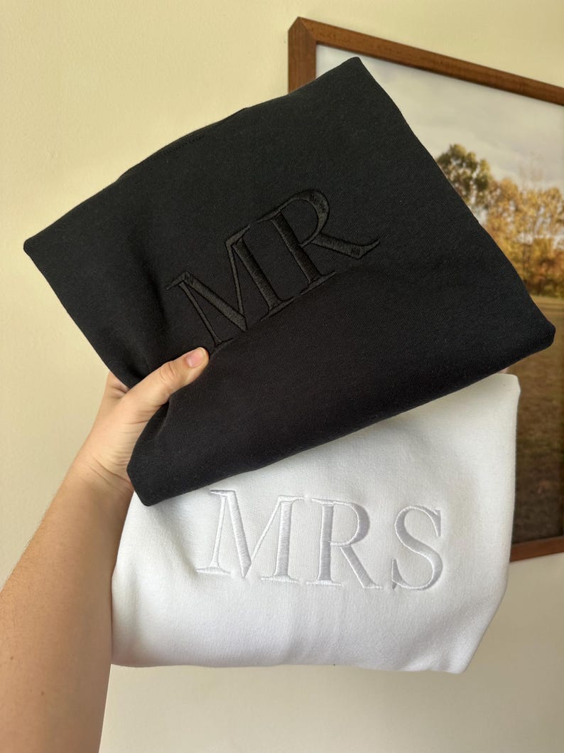 Mr and Mrs embroidered crewneck sweatshirts, wifey hubby, husband wife matching, honeymoon outfit, bride groom gift bridal shower wedding
