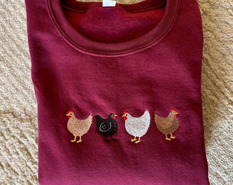 Embroidered Chicken Sweatshirt | Farm Animal Crewneck | Cute Hen Pullover | Chicken Lover Gift | Cozy Farmhouse Sweater