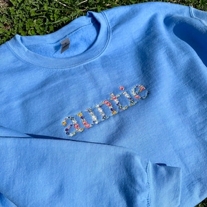 Floral Embroidered auntie Crewneck Sweatshirt t shirt or long sleeve, Mothers Day Gift, Christmas Gift for sister mom aunt