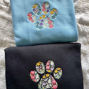 Floral Animal Dog Cat Paw Embroidered Crewneck Sweatshirt, Gift for dog Lovers