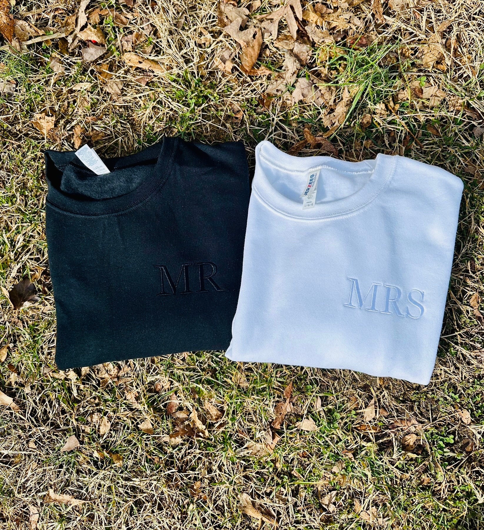 Mr and Mrs embroidered crewneck sweatshirts, wifey hubby, husband wife matching, honeymoon outfit, bride groom gift bridal shower wedding