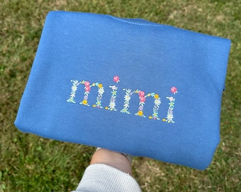 Floral Mimi Embroidered Long Or short Sleeve t-shirt or crewneck sweatshirt, gift for her, gift for mimi grandma, mother's day gift