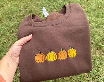 Embroidered Pumpkin Crewneck Sweatshirt: Cozy Fall Pullover, Custom Made to Order