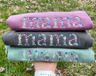 Embroidered Mama Flower T-Shirt: Comfort Colors Floral Design