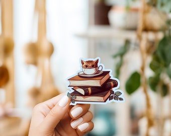 Cat & Books Sticker//Vinyl Sticker//Waterproof sticker//Bookish Sticker