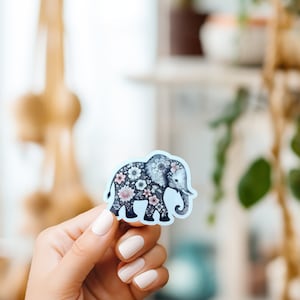 Sticker Éléphant avec fleurs//Sticker vinyle//Sticker imperméable//