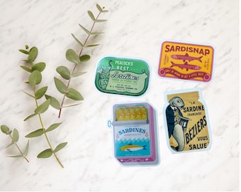 Set of 4 Sardine Stickers//Vinyl Sticker//Set of 4