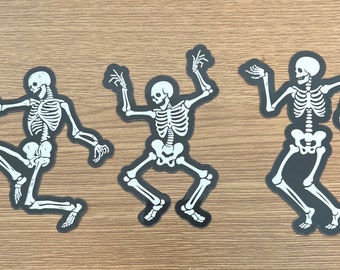 3 Skeletons Dancing Stickers//Vinyl Sticker//Waterproof sticker