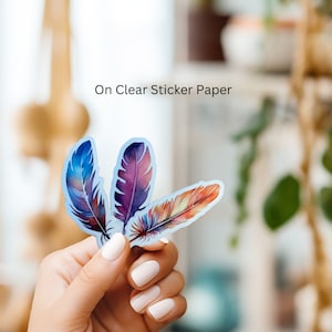 3 Boho Feathers on clear sticker paper//Vinyl Sticker//Waterproof sticker