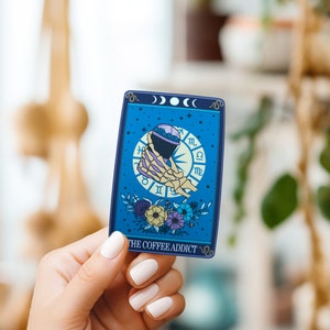The Coffee Addict //Sticker carte de tarot squelette//Sticker vinyle//