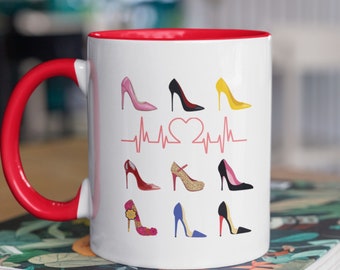 Coffee Mug for Shoe Lover, High Heel Art, Gift for Woman who Loves Shoes,  Fashion Lover Gift, Shoe Collector, HIgh Heel Prints, Mug for Her