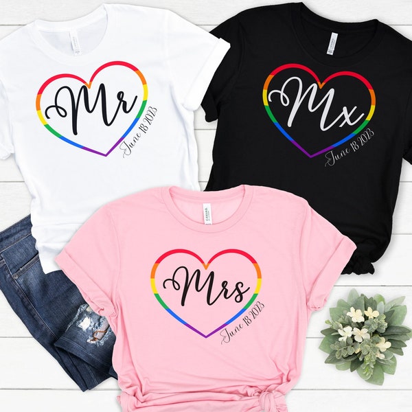 Custom LGBTQ shirts, Personalized Gay wedding shirts, lesbian honeymoon, queer wedding gifts, non binary wedding, mx and mx shirts