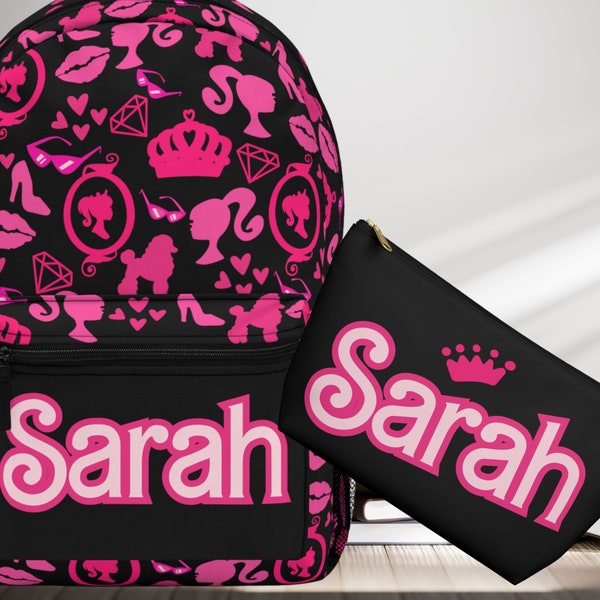 Personalized Girls Backpack and pencil case, Custom Cosmetic Bag, Young girls Backpack, Personalized Cosmetic Bag, Girls Back to School Bags