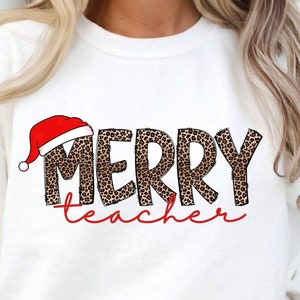 Merry Teacher PNG, Teacher Christmas Shirt PNG, Leopard Print, Christmas Teacher Png, Teacher Png, Santa&#39;s Favorite Teacher Png, Santa Png