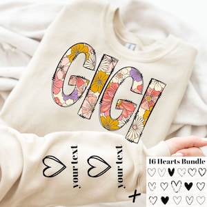 Gigi Floral PNG, Gigi Personalizada, Gigi Flor Retro Png, Nomes de Netos, Camisa Gigi Png, Camisa de Manga Png, Dia das Mães Png, Gigi Png