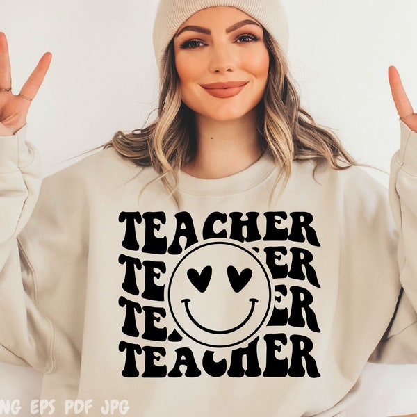 Teacher SVG, Teacher Shirt Svg, Teacher Happy Face Svg, Teacher Png, Teacher Appreciation Svg, Teacher Life Svg,Retro Teacher Svg,School Svg