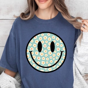 Daisy Happy Face PNG, Daisy Smile Png, Floral Smile Face Png, Daisy Png, Flower Smile Png, Retro Daisy Png, Spring Floral Smile Face Png