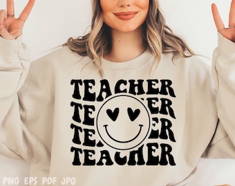Teacher SVG, Teacher Shirt Svg, Teacher Happy Face Svg, Teacher Png, Teacher Appreciation Svg, Teacher Life Svg,Retro Teacher Svg,School Svg