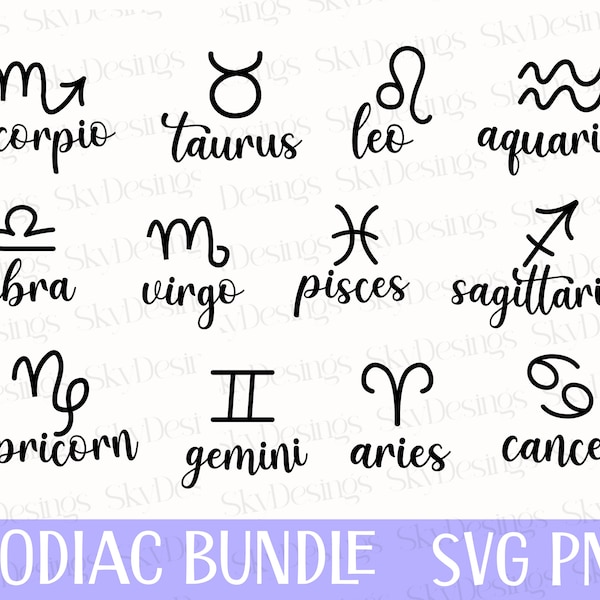 Zodiac SVG Bundle, Zodiac Signs SVG, Astrology Signs Svg, Zodiac Symbols Svg, Constellation Signs Svg, Horoscope Svg, Cut File for Cricut