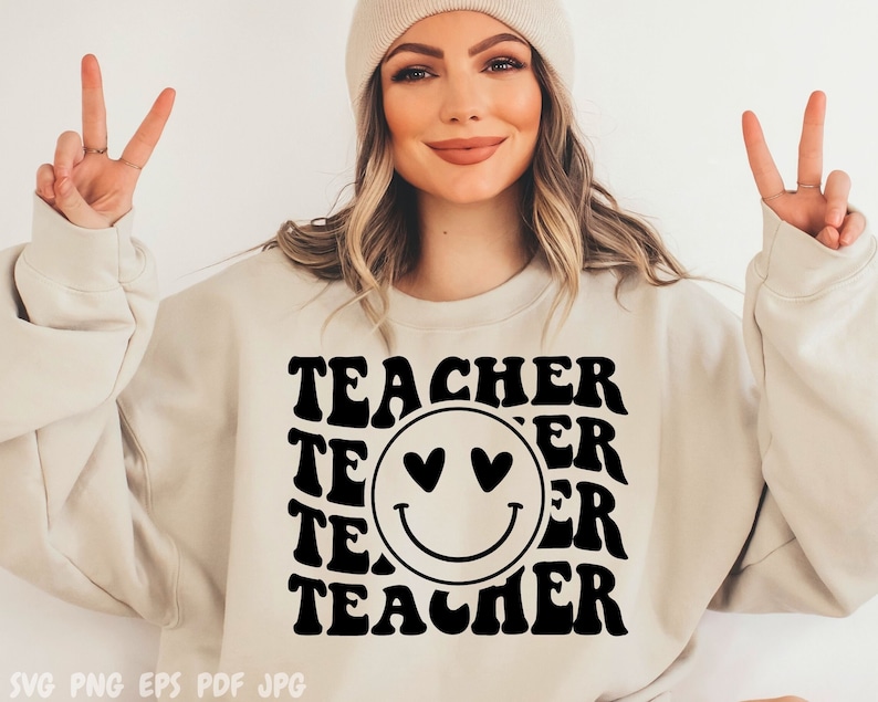 Teacher SVG, Teacher Shirt Svg, Teacher Happy Face Svg, Teacher Png, Teacher Appreciation Svg, Teacher Life Svg,Retro Teacher Svg,School Svg image 1