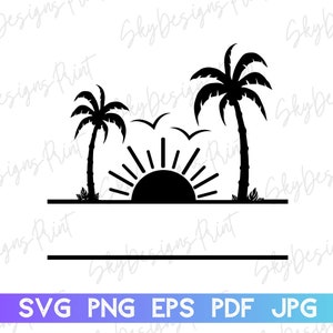 Palm Tree Split Monogram SVG, Sunshine Svg, Palm Tree Name Frame Svg, Summer Svg, Beach Monogram Frame Svg, Beach Svg, Tropical,Vacation Svg