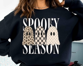 Spooky Season PNG, Preppy Ghost Trio Png, Checkered, Leopard, Dots, Halloween Sublimation Shirt Design