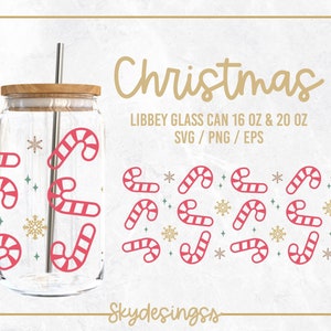 Candy Cane Glass Can SVG, Christmas Glass Can Wrap Svg, 16oz | 20oz Libbey Glass Svg, Christmas Candy Svg, Christmas Libbey Wrap Svg