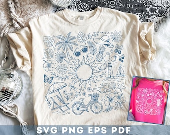 Summer SVG, Coastal PNG, Summer Doodles Svg, Summer Icons, Summer Camp Svg, Beach Png, Vacation Svg, Summer Vacation Shirt, Digital Download