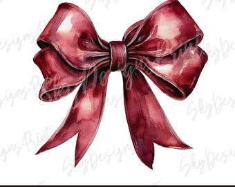 Coquette Maroon Bow PNG, Coquette Bow PNG, Maroon Bow Png, Watercolor Maroon Bow Png, Bow Png, Maroon Bow Clipart, Sublimation, Trendy Png
