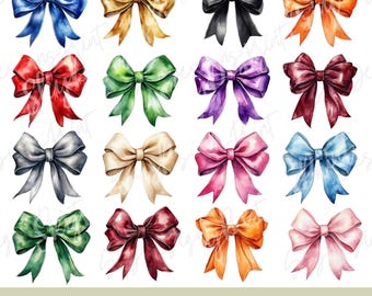 Coquette Bow PNG Bundle, Watercolor Bow Bundle PNG, Coquette Bows Png, Watercolor Bow Clipart, Bow Png, Ribbon Png, Colorful Bows,Trendy Png