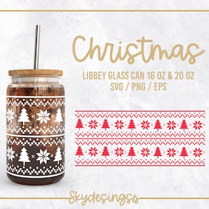 Libbey Glass Can 16oz / 20oz Patrón Nórdico Svg, Vidrio de Navidad Can Svg, Invierno Svg, Patrón de suéter de Navidad, Navidad Libbey Wrap Svg